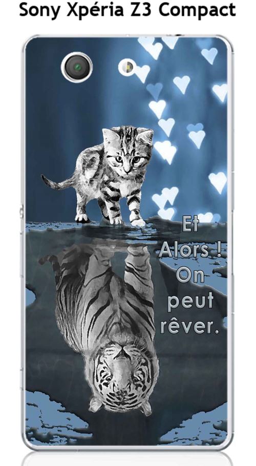 Coque TPU gel souple Sony Xpéria Z3 Compact design Chat Tigre Blanc fond bleu noir Et Alors !