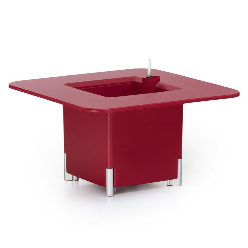 KIT Mediterraneo 45CR: Jardinière modulaire carrée rouge 45h pieds aluminium argenté + table carrée rouge