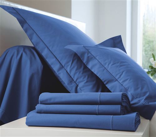 Blanc des Vosges Uni Percale Drap housse Coton Bleu Royal 80 x 200 cm