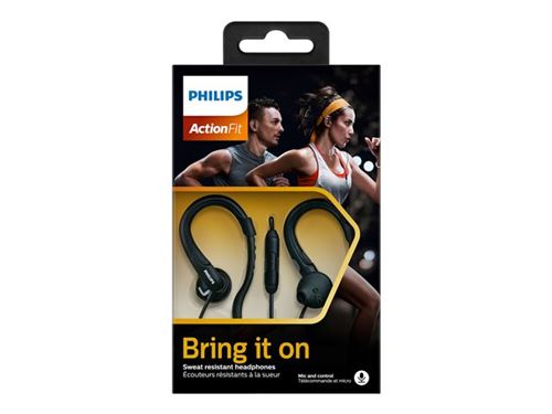 Philips ActionFit SHQ1255TBK - In-ear hoofdtelefoons met micro - inwendig - bevestiging over het oor - met bekabeling - zwart
