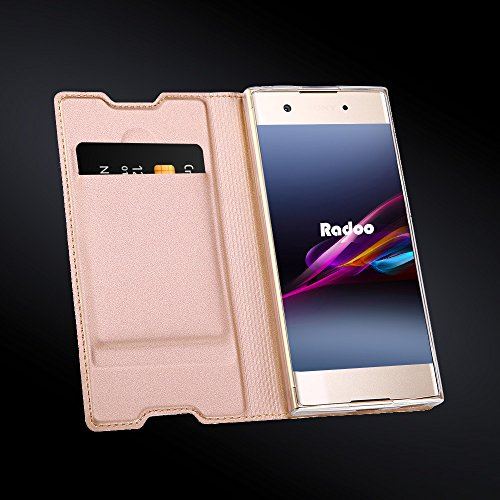Radoo Coque Sony Xperia XA1, Ultra Mince en Cuir PU Premium Housse à Rabat Portefeuille Étui de Bumper Folio à Clapet pour Sony Xperia XA1 (Rose)