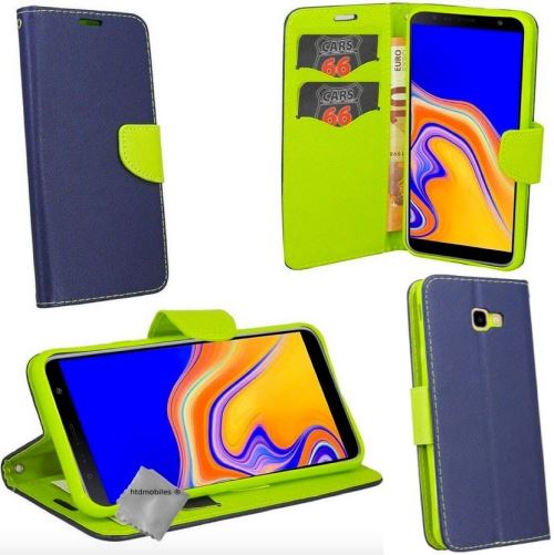 Housse etui coque pochette portefeuille pour Samsung Galaxy J4+ Plus (2018) avec verre trempe - BLEU / VERT