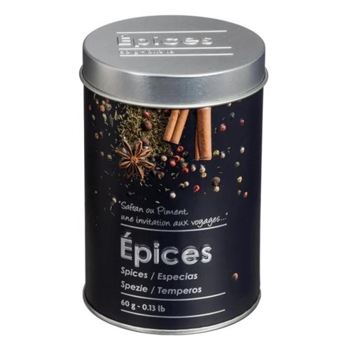 Boite alimentaire - Relief II - épices - 6.6 x 10 cm - Fer et étain - Noir