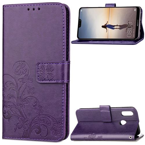 Etui en PU   avec trèfle violet emplacements pour cartes pour Huawei P20 Lite
