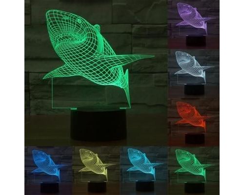 Lampe 3D Requin Lumière 7 Couleurs Luminaire LED Décoration Bouton Tactile 0.5W - YONIS