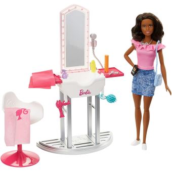 Barbie Métiers Coffret Salon de Beauté et de Coiffure avec Poupée Brune et Accessoires Inclus, Jouet pour Enfant, FJB37 - 1