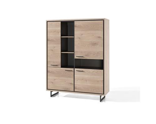 Buffet haut 120 cm couleur chêne naturel ESTELLE - L 124 x P 48 x H 165 cm