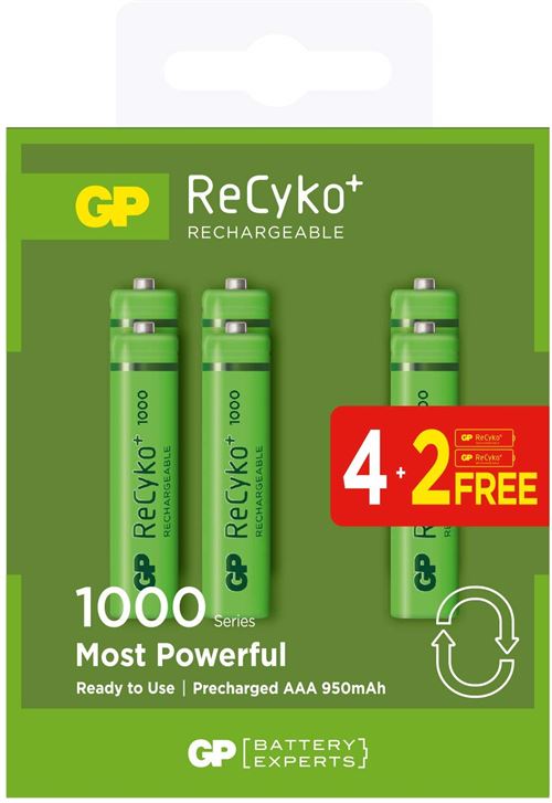 4 + 2 GP ReCyko AAA 950 mAh Prêt pour l'utilisation des Batteries ricaricabil