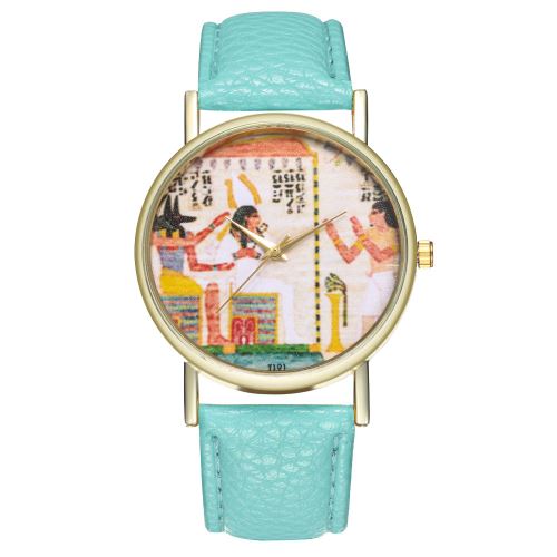 bracelet en cuir classique égyptien authentique regarder dames montre à quartz montre pour homme T191-AMenthe verte