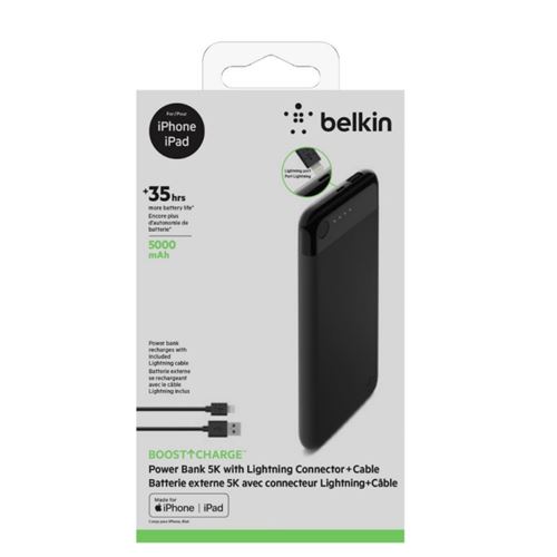 Belkin BOOST CHARGE with Lightning Connector - Mobiele oplader - 5000 mAh (USB) - op kabel: Lightning - zwart