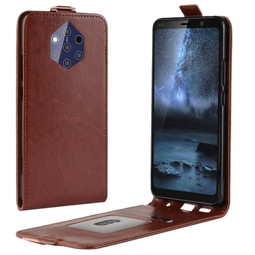 Etui en PU rabat vertical avec porte-cartes marron pour votre Nokia 9 PureView