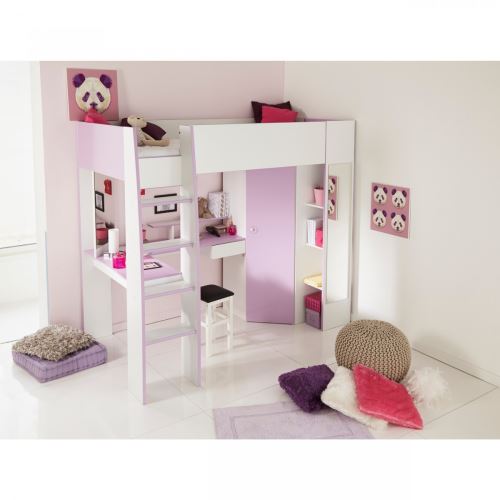 Lit Mezzanine Enfant 90x200 Blanc Megève et Lila LM1016