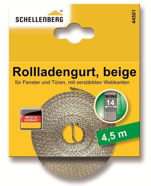 Schellenberg 44501 Sangle de volet roulant pour fenêtre Largeur 14 mm Système Mini 4,5 m Beige