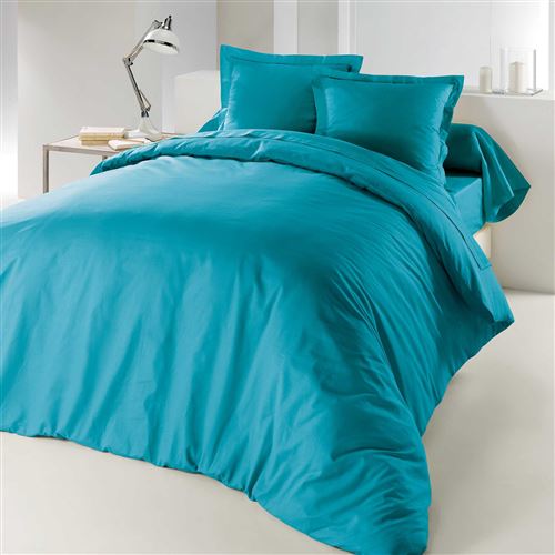 Housse de couette 2 personnes 240 x 220 cm uni 57 fils lina Outremer