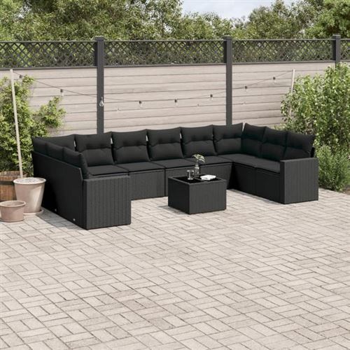 Vidaxl Set Divani Da Giardino 11 Pz Con Cuscini In Polyrattan Nero