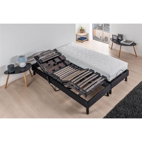 DEKO DREAM - Ensemble Relaxation Matelas mousse 2x90x200 + Sommier TPR avec Plots
