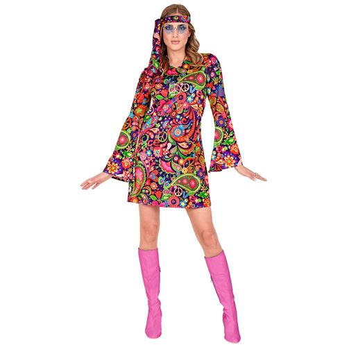 Déguisement Hippie Flower Power Robe Courte Femme L Multicolore 029303 Widmann L - 029303 Widmann