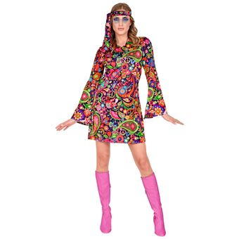 déguisement hippie flower power robe courte femme - l - multicolore - widmann 029303 - 1