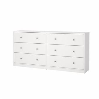 Commode OREGON 2x 3 tiroirs - Décor blanc - L 143 x P 30 x H 68 cm - 1