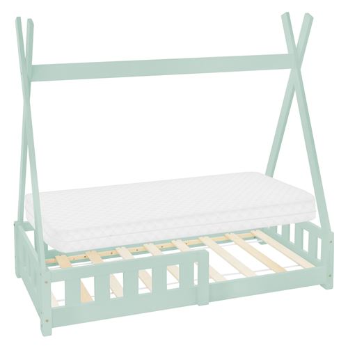 Lit d'enfant tipi avec matelas lit avec protection antichute pin menthe 70x140cm 490007347