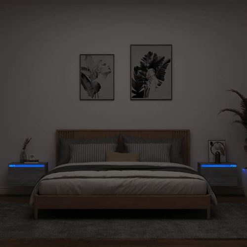 Vidaxl Gris Tables De Chevet Murales Led 2 Pcs - Sonoma - Image 3
