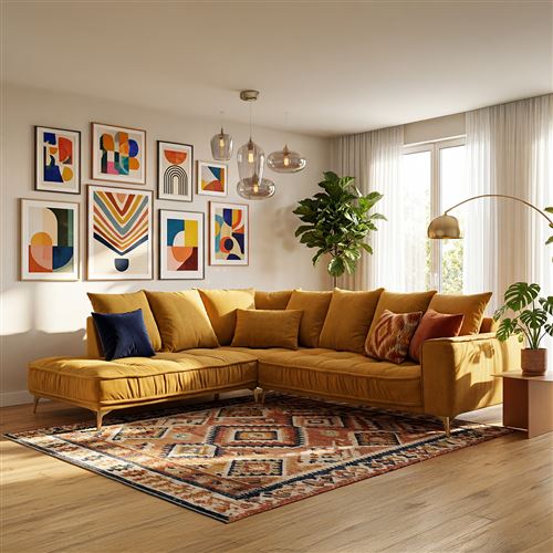 Canap&eacute; Tissu Angle Gauche Jaune Altamo - 4 Places - Jaune
