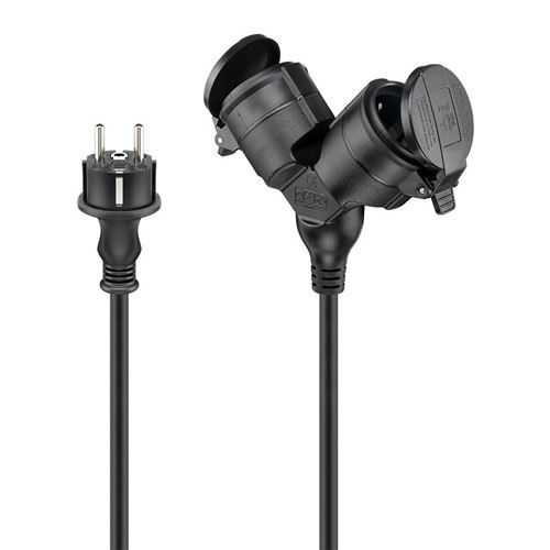 Pro Outdoor Double Extension Cable - Power (CEE 7/7) - Type E/F Plug - 25m - Schwarz