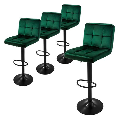ML-Design Lot 4 Tabourets de Bar Vert en Velours Rembourré avec Dossier Repose Pied Chaise