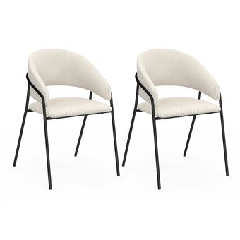 Lot de 2 chaises de salle à manger VINI en velours côtelé beige et pieds métal noir - 1