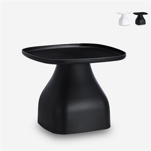 Table basse moderne 48x48 en plastique pour salon cuisine jardin Bell L, Couleur: Noir