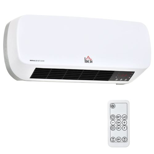 Radiateur mural soufflant 2000 W - chauffage céramique PTC - 3 niveaux de puissance - télécommande incluse blanc noir