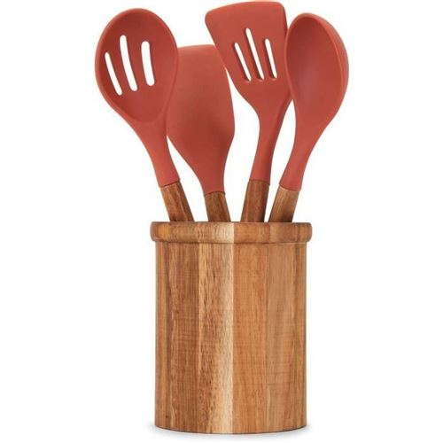 Non Communiqué 4 Ustensiles - Pot Et Ustensiles Acacia Fsc En Silicone 31 Cm - Pot 15 X 12 Cm
