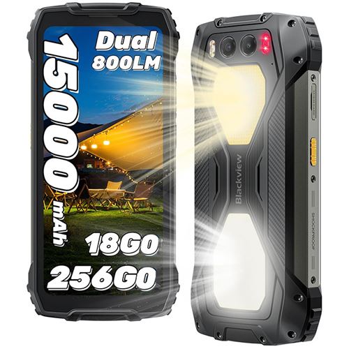 Blackview BV7300 Téléphone portable Incassable 15000mAh 6.67 90Hz 18Go+256Go 50MP Android 14,Etanche,NFC,GPS - Noir