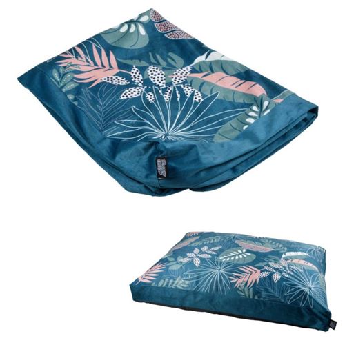 Meilleurs prix pour Housse coussin pour animaux rectangle à motif végétal coloré - Bords en velours - Bleu - L 100 x l 70 cm