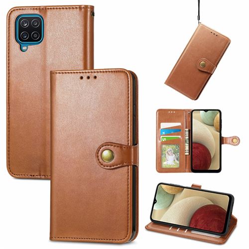 MPFRANCE Housse pour Samsung Galaxy A12 5G Marron [Porte Carte, etui portefeuille, boucle]