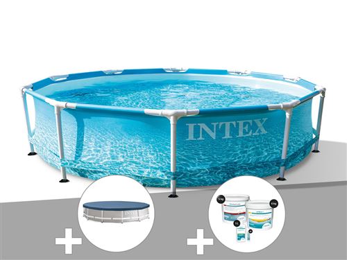 Kit piscine tubulaire Intex Metal Frame Ocean ronde 3,05 x 0,76 m + Bâche de protection + Kit de traitement au chlore
