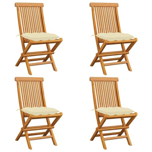 Vidaxl Blanc Chaises De Jardin Et Coussins Crème Lot De 4 Teck Massif - Image 2