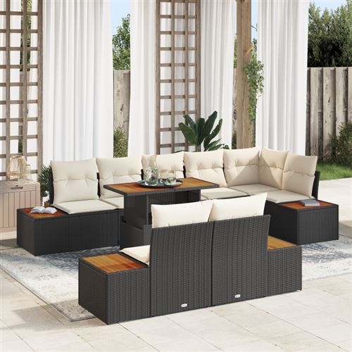 vidaXL Ensemble de canapé de jardin 9 pc Noir et Beige