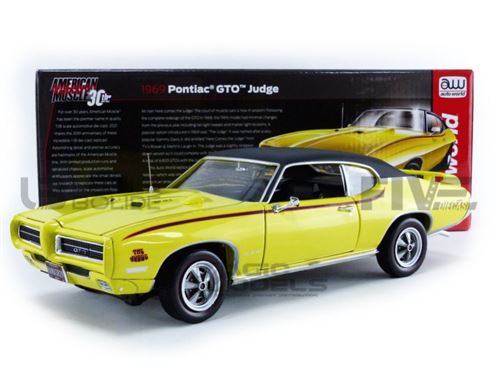 Voiture Miniature de Collection AUTO WORLD 1-18 - PONTIAC GTO Judge - 1969 - Yellow - AMM1252