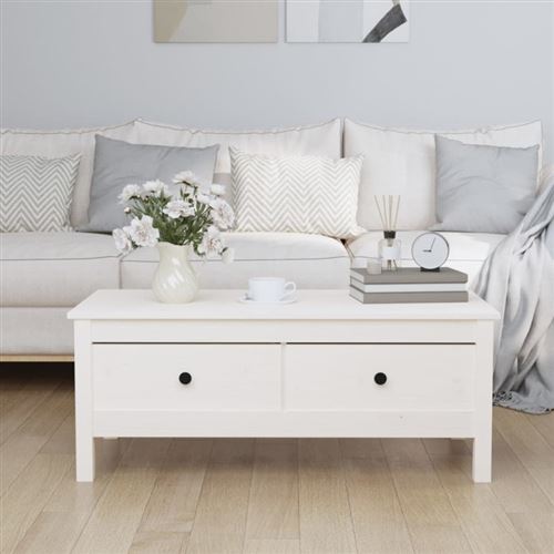 vidaXL Table basse Blanc 100x50x40 cm Bois massif de pin