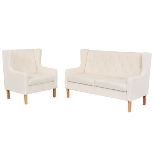 Ensemble de canap&eacute;s 2 pcs Tissu Blanc cr&egrave;me