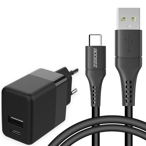 Chargeur Mural avec câble USB-C vers USB - Chargeur - 20 Watt - 1 mètre - Noir Accezz