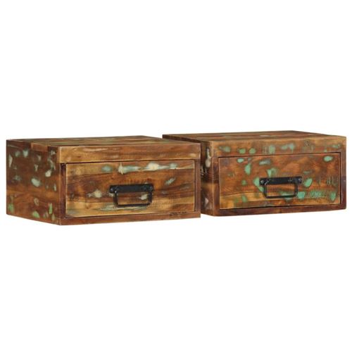 Vidaxl Tables De Chevet Murales 2 Pcs Bois Massif De Récupération - Image 2