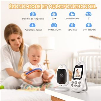 Babyphone Vidéo GHB – Écran LCD 3,2 Pouces – Vision Nocturne, Audio Bidirectionnel, Capteur De Température – 2,4 GHz