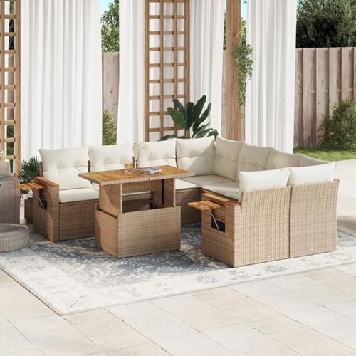 Non Communiqué Beige Salon De Jardin Modulable Vidaxl Resine Tressee 9 Pieces 62.0 X 62 X 69 Cm