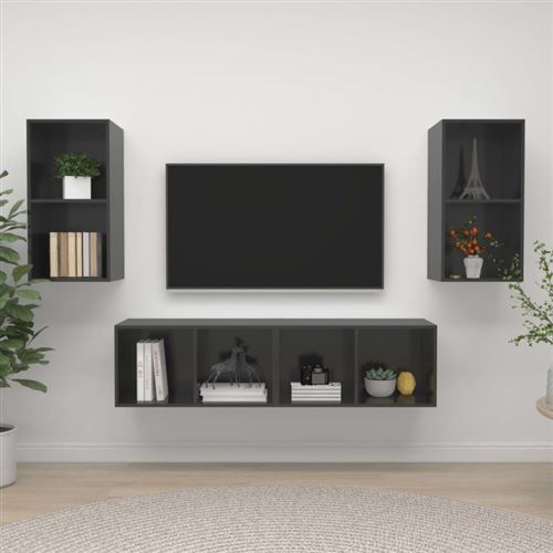 vidaXL Meubles TV muraux 4 pcs Gris brillant Bois d'ingénierie3079879