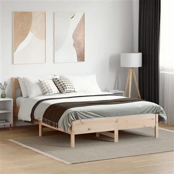 vidaXL - Bed frame met hoofdbord - Naturel - Massief grenenhout - 160x200 cm | Leen Bakker