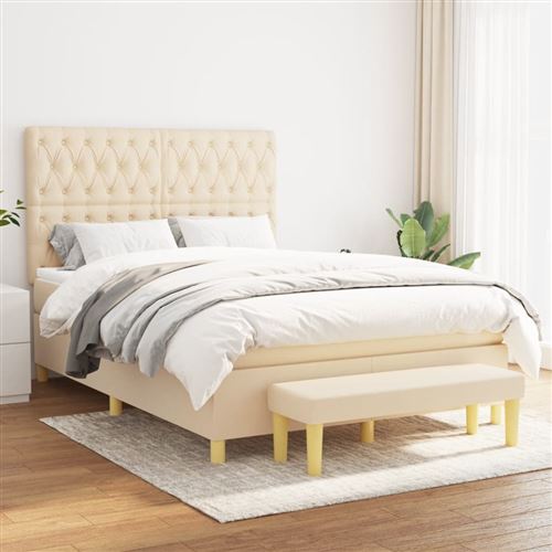 vidaXL Sommier à lattes de lit avec matelas Crème 140x190 cm Tissu3137394