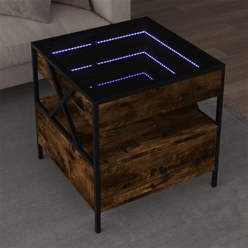 vidaXL Table basse avec LED Infinity chêne fumé 50x50x51 cm