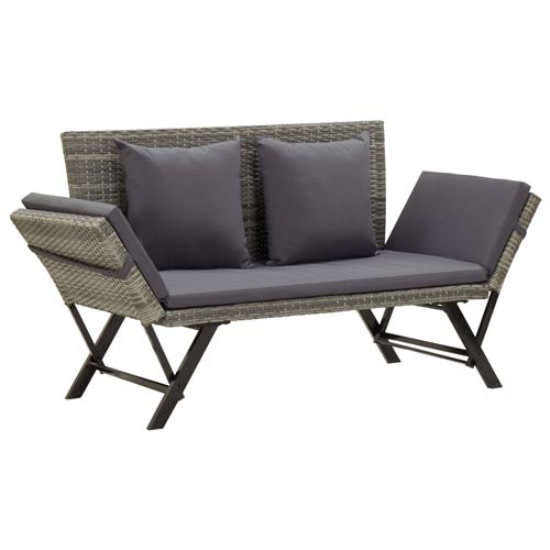 Banc de jardin avec coussins 176 cm Résine tressée Gris